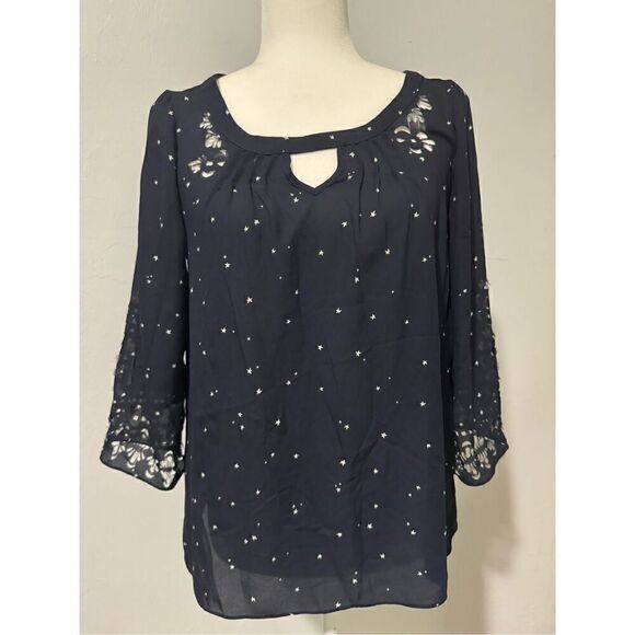Maeve Tops - Maeve navy blue star print cutout blouse 2